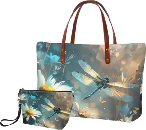 2PCS Tote Bag for Women Top Handle Purse with Wallet, Hobo Bag Tote Shoulder Bag with PU Cosmetic Bag