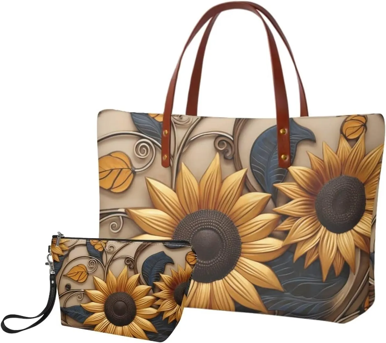 2PCS Tote Bag for Women Top Handle Purse with Wallet, Hobo Bag Tote Shoulder Bag with PU Cosmetic Bag