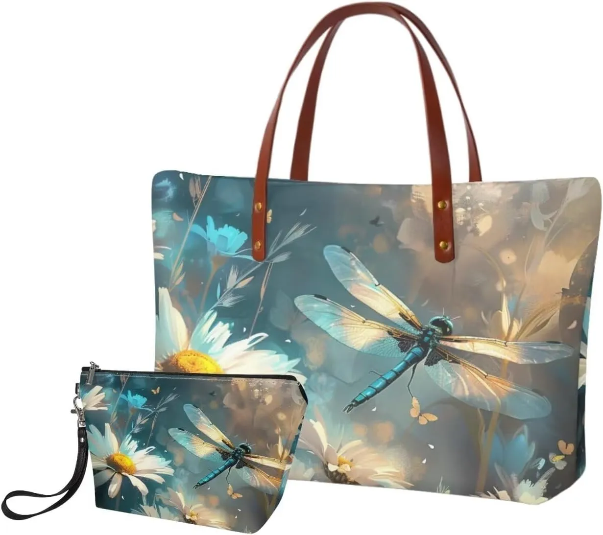 2PCS Tote Bag for Women Top Handle Purse with Wallet, Hobo Bag Tote Shoulder Bag with PU Cosmetic Bag