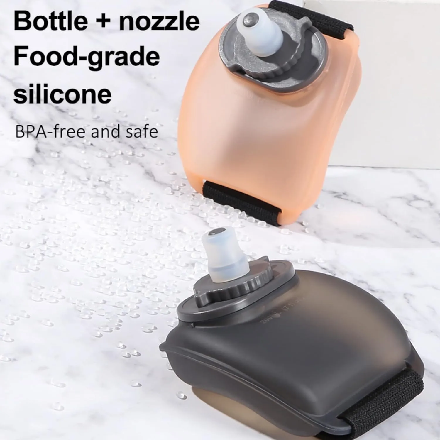2PCS Wrist Water Bottle, Wearable HandsFree Silicone 7 Oz Running Water Bottle, Sports Portable Fitness Cycling Marathon Rock Climbing Cycling Sports Cup (black)