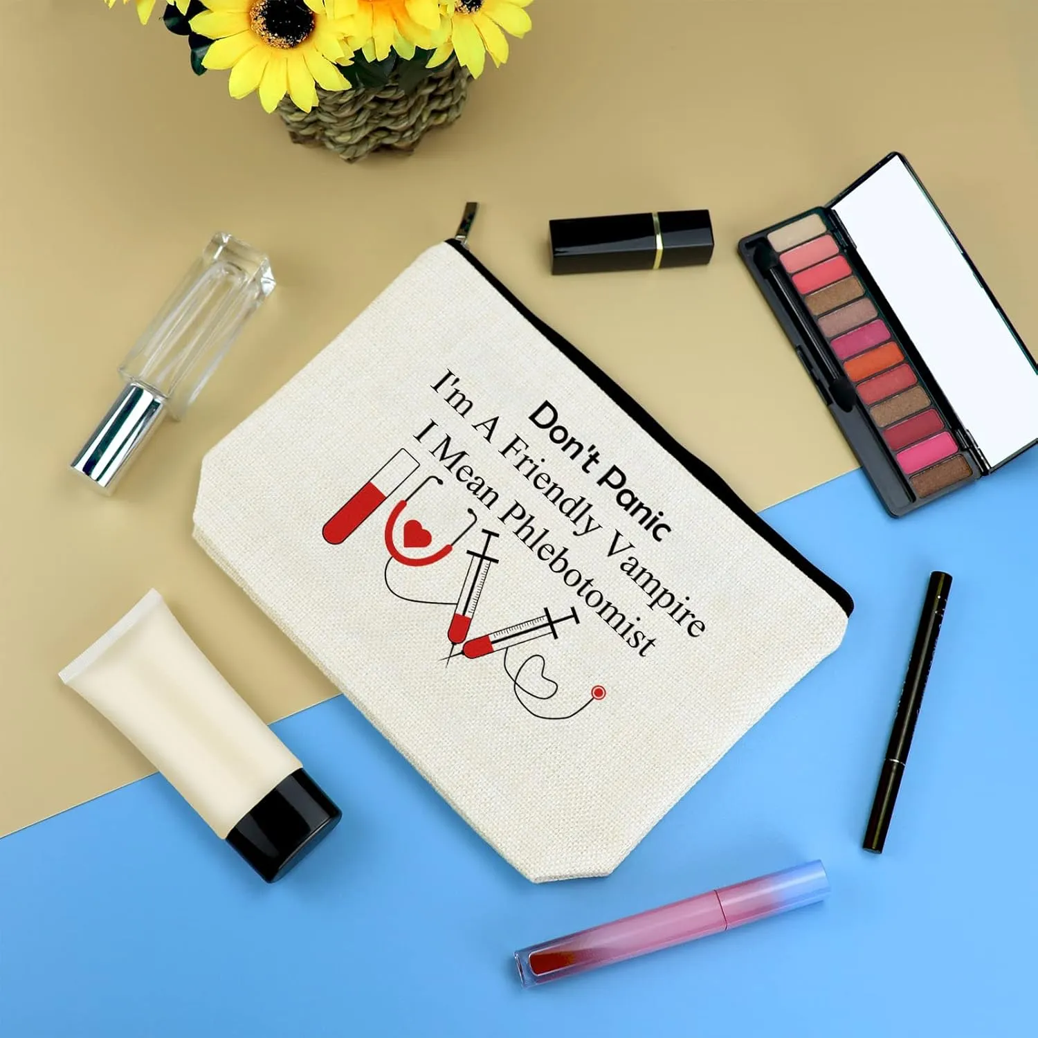 3 Pcs Funny Nurses Gift Makeup Bag Phlebotomist Gifts Phlebotomy Technician Phlebotomist Nurse Gifts Cosmetic Bag for Women Nurses Day Birthday Gift for Medical Technologist Zipper Travel Pouch