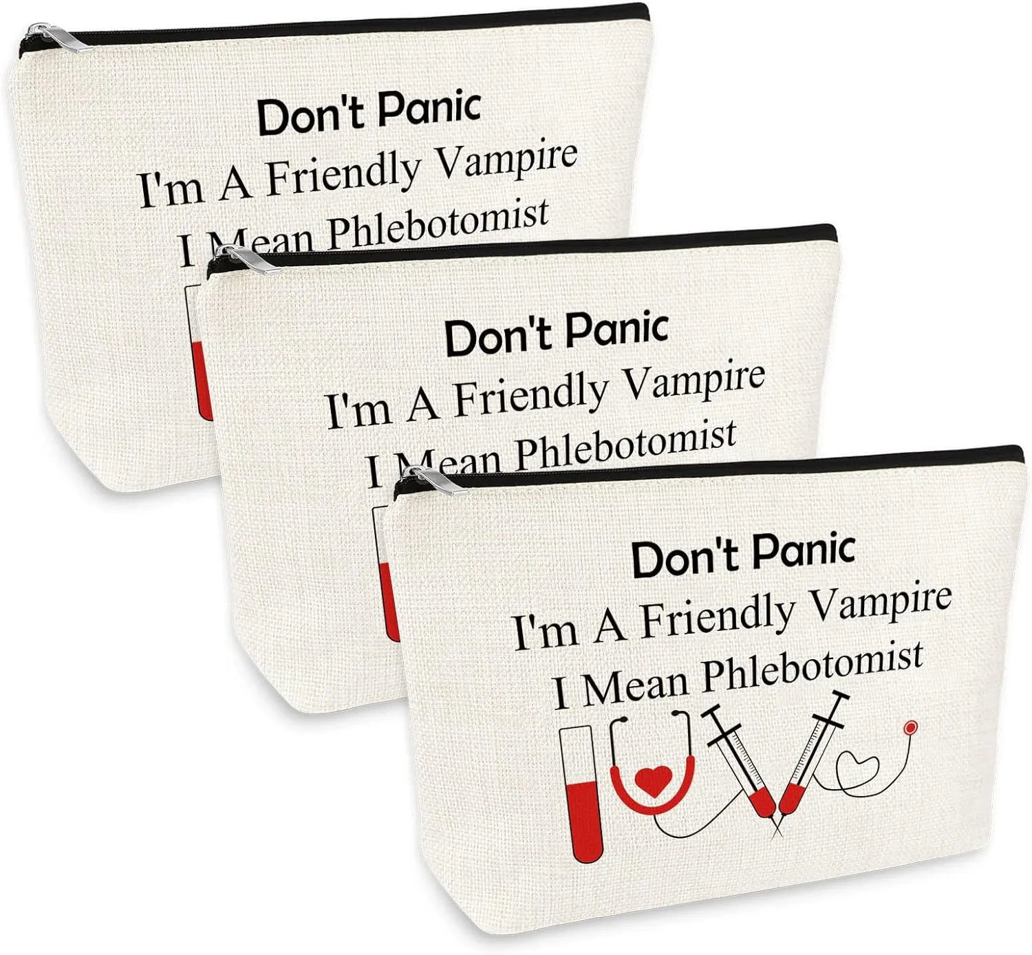 3 Pcs Funny Nurses Gift Makeup Bag Phlebotomist Gifts Phlebotomy Technician Phlebotomist Nurse Gifts Cosmetic Bag for Women Nurses Day Birthday Gift for Medical Technologist Zipper Travel Pouch