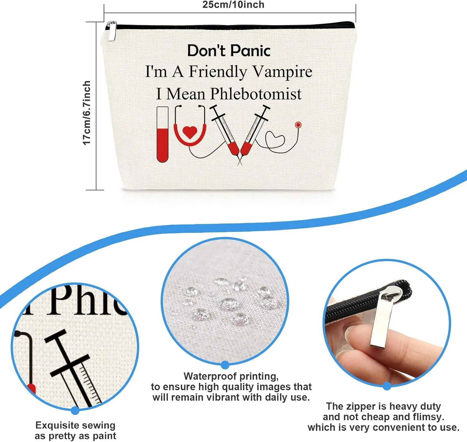 3 Pcs Funny Nurses Gift Makeup Bag Phlebotomist Gifts Phlebotomy Technician Phlebotomist Nurse Gifts Cosmetic Bag for Women Nurses Day Birthday Gift for Medical Technologist Zipper Travel Pouch