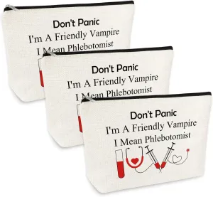 3 Pcs Funny Nurses Gift Makeup Bag Phlebotomist Gifts Phlebotomy Technician Phlebotomist Nurse Gifts Cosmetic Bag for Women Nurses Day Birthday Gift for Medical Technologist Zipper Travel Pouch