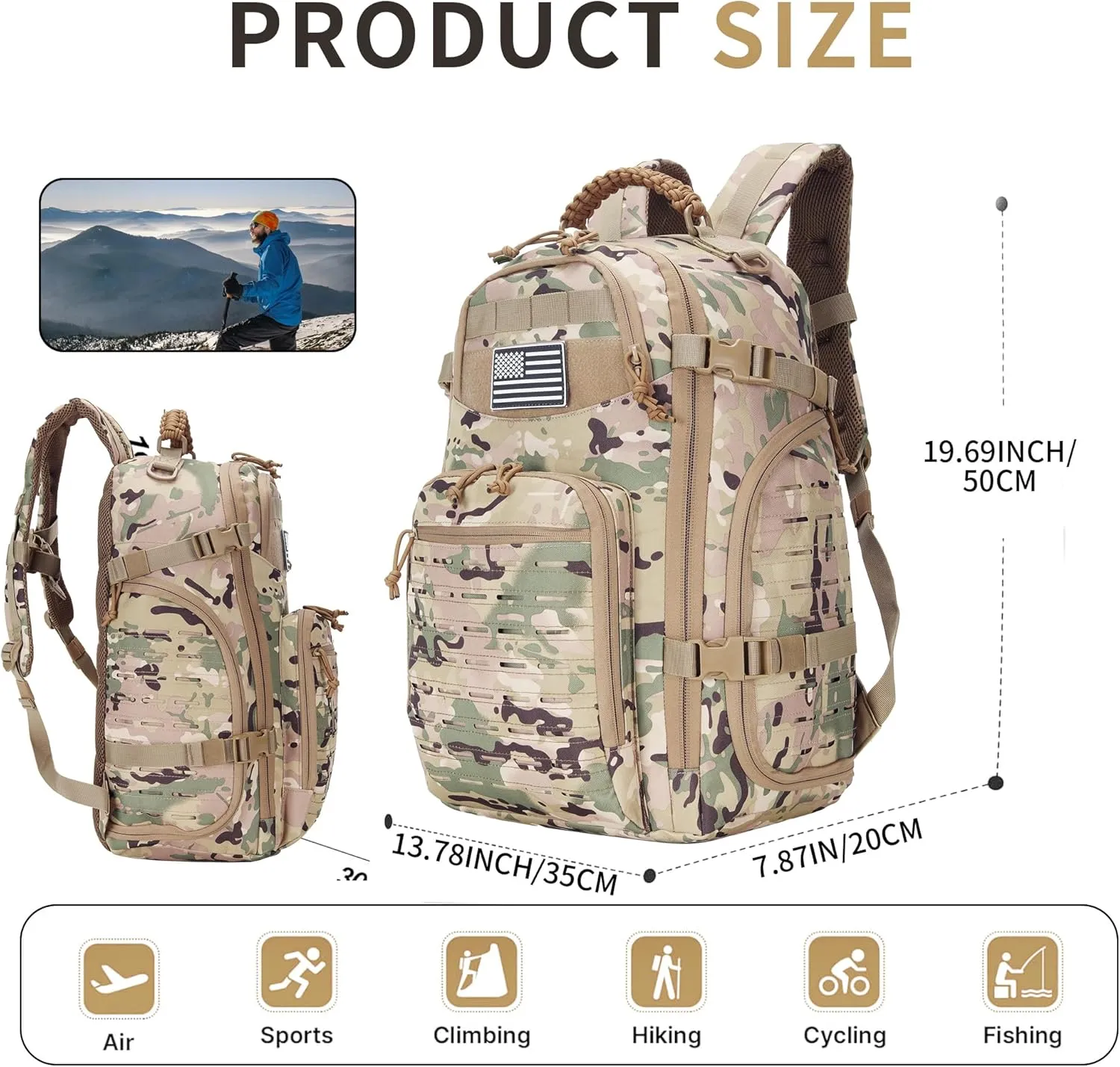 30L Hiking Backpack Lightweight Outdoor Daypack Camping Backpack Outdoor Travel Daypack Day Pack for Man Woman (CP Camo)