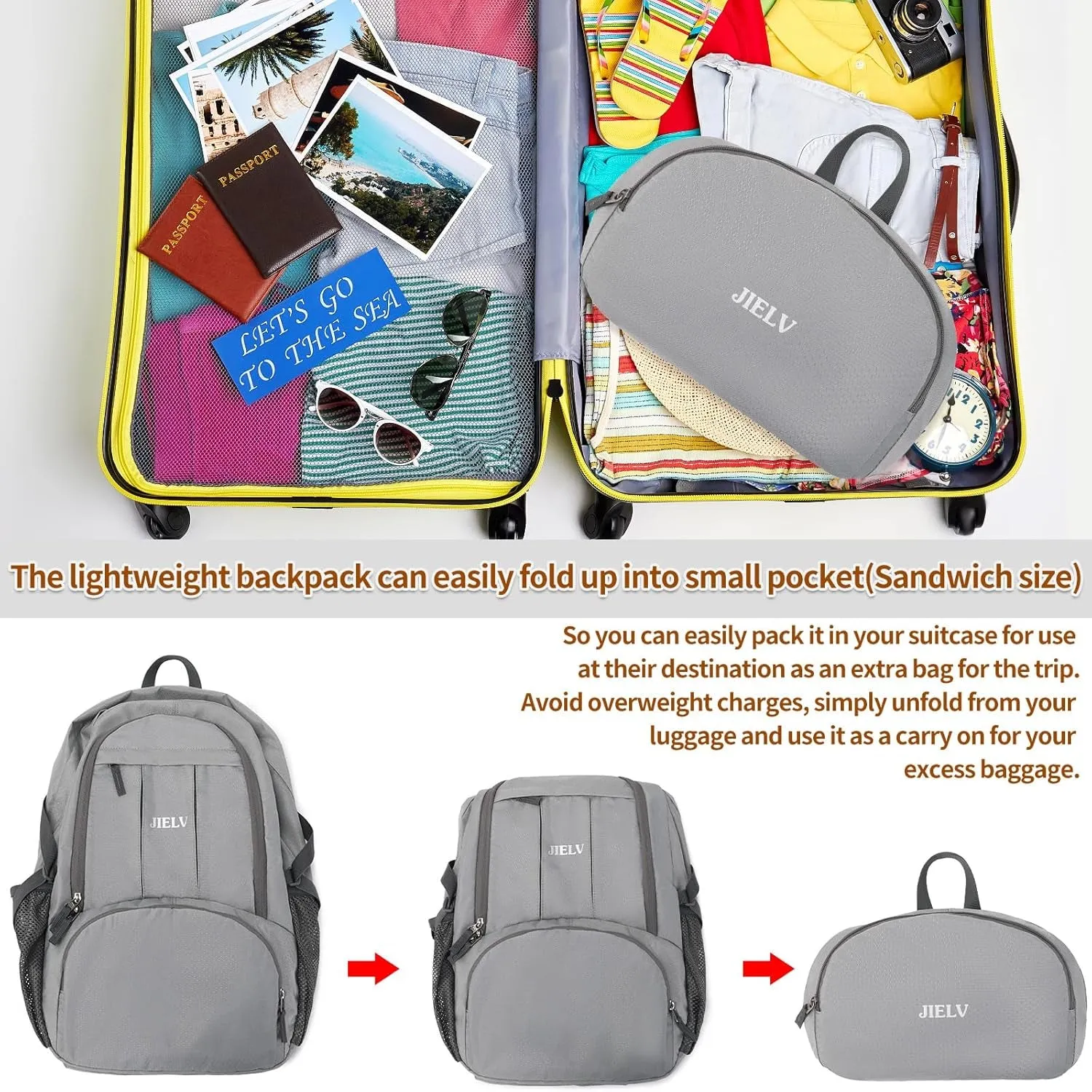 30L Lightweight Packable Backpack Small Foldable Hiking Backpack Waterproof Daypack Travel Camping Outdoor for Women Men Valentines Day Gifts(Lgiht Grey)