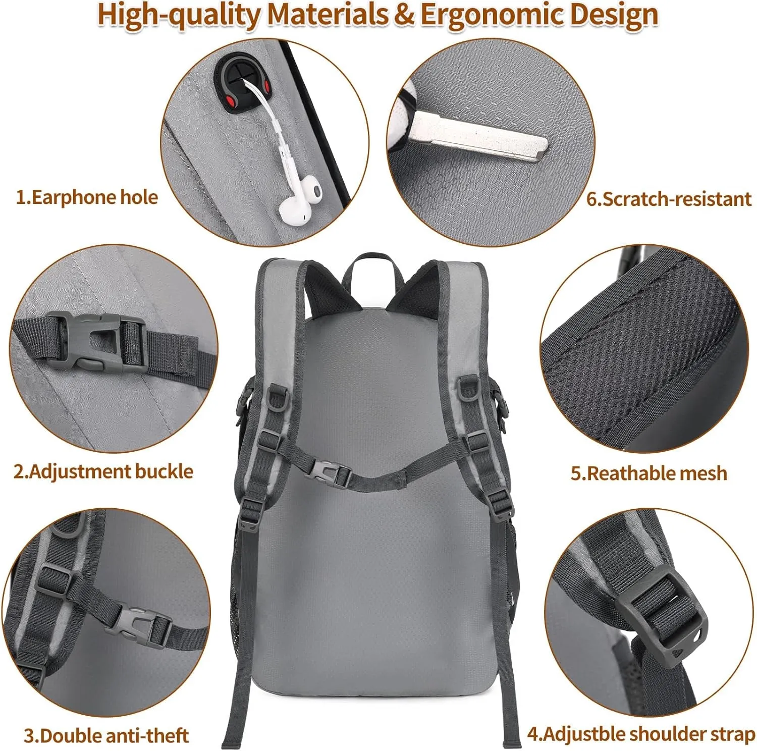 30L Lightweight Packable Backpack Small Foldable Hiking Backpack Waterproof Daypack Travel Camping Outdoor for Women Men Valentines Day Gifts(Lgiht Grey)