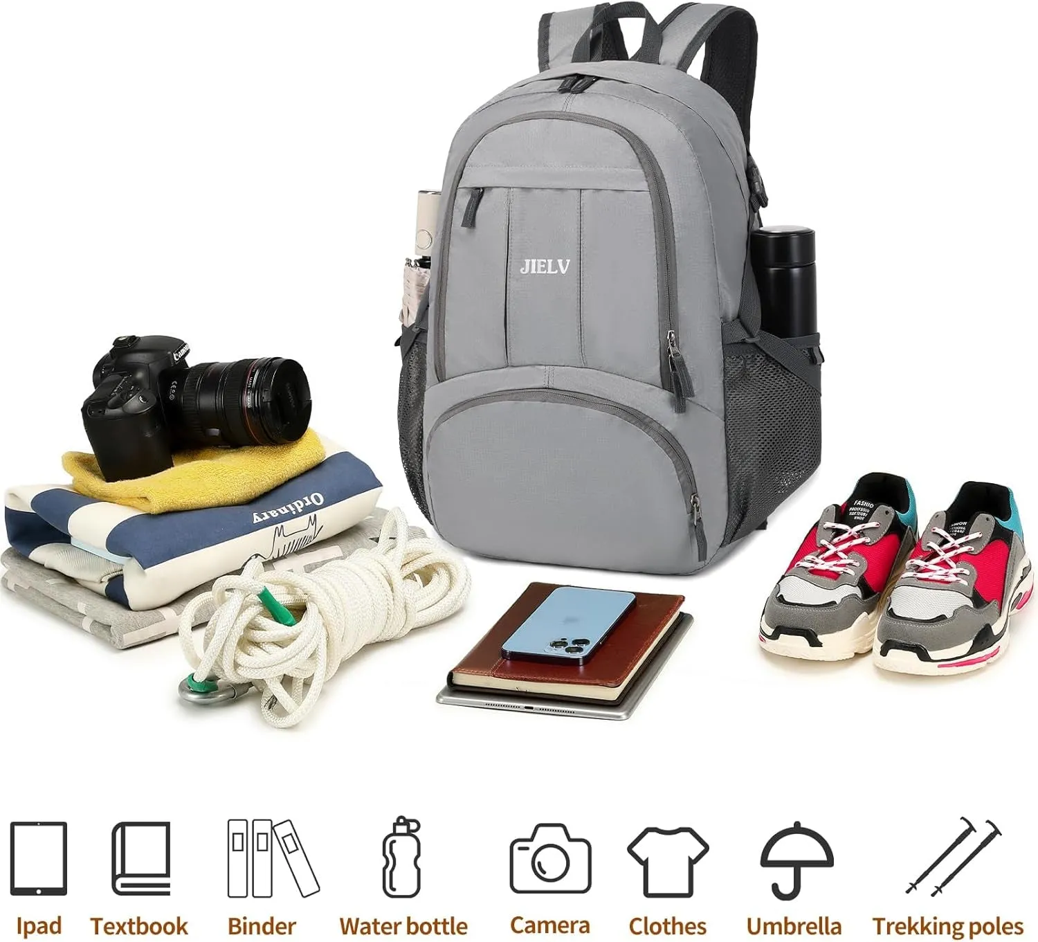 30L Lightweight Packable Backpack Small Foldable Hiking Backpack Waterproof Daypack Travel Camping Outdoor for Women Men Valentines Day Gifts(Lgiht Grey)