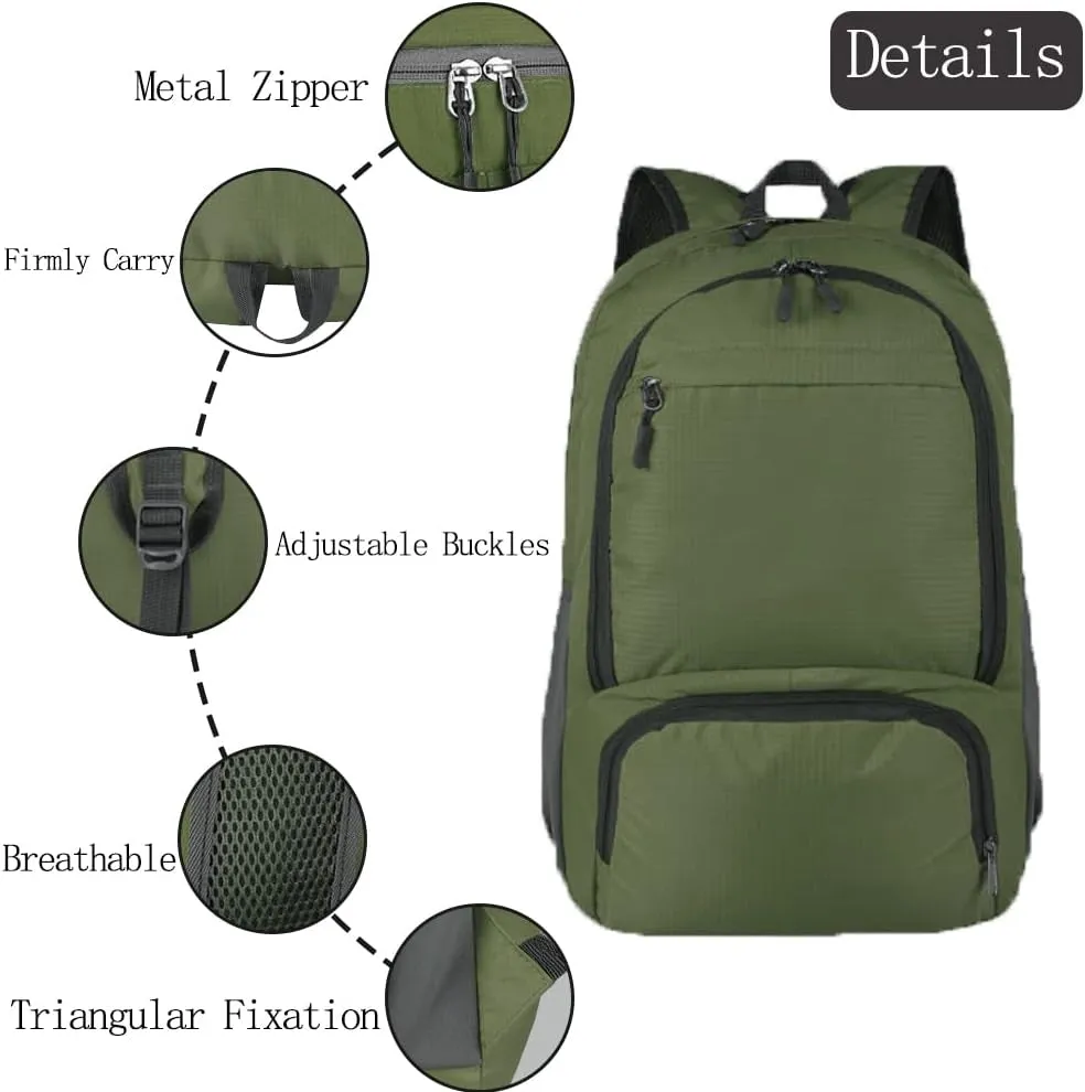 35L Hiking Backpack Ultralight Lightweight Packable Foldable Water Resistant Travel Camping Outdoor Daypack (Green)