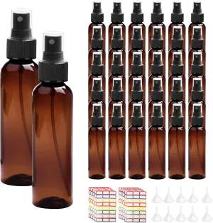 36 Pack Amber Plastic Spray Bottles 4 oz Small Spray Bottle Plastic Fine Mist Spray Empty Bottle, Amber 4 oz Spray Bottles Bulk for Travel, Essential Oils