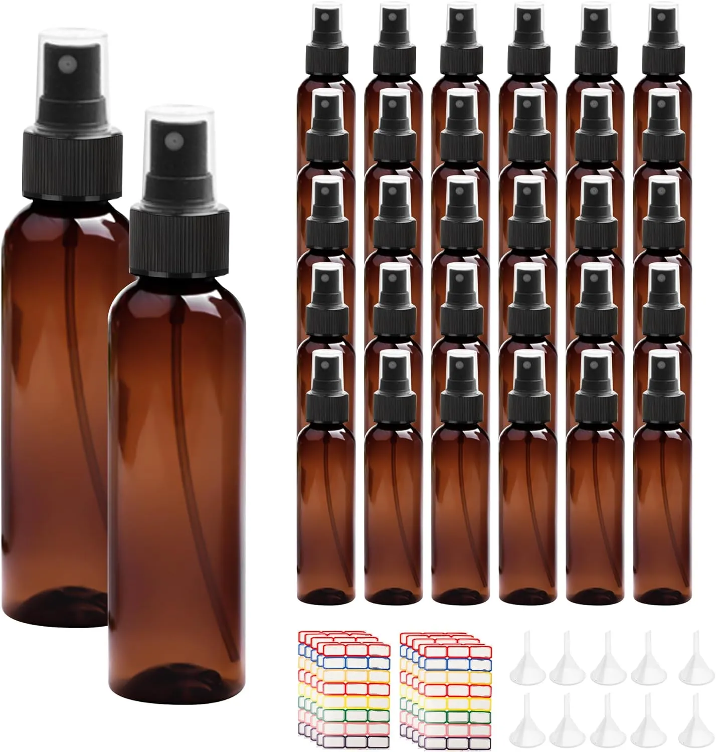 36 Pack Amber Plastic Spray Bottles 4 oz Small Spray Bottle Plastic Fine Mist Spray Empty Bottle, Amber 4 oz Spray Bottles Bulk for Travel, Essential Oils
