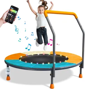36" Foldable Kids Trampoline with Adjustable Handle Bar | Spring-Free Jumping Mat for Toddlers 1-6 | Indoor/Outdoor Anti-Slip Rubber Feet, Max 100lbs | Safety Bounce Trainer & Birthday Gift (3FT)