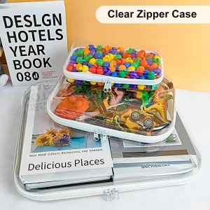 3PCS Clear Hard Shell Zipper Cases, Portable Clear Organizer Pouches for Home Storage, Double Zippered Plastic Travel Case, Cosmetic Bag for Make Up Tools, Toiletries, Toy Storage(White)