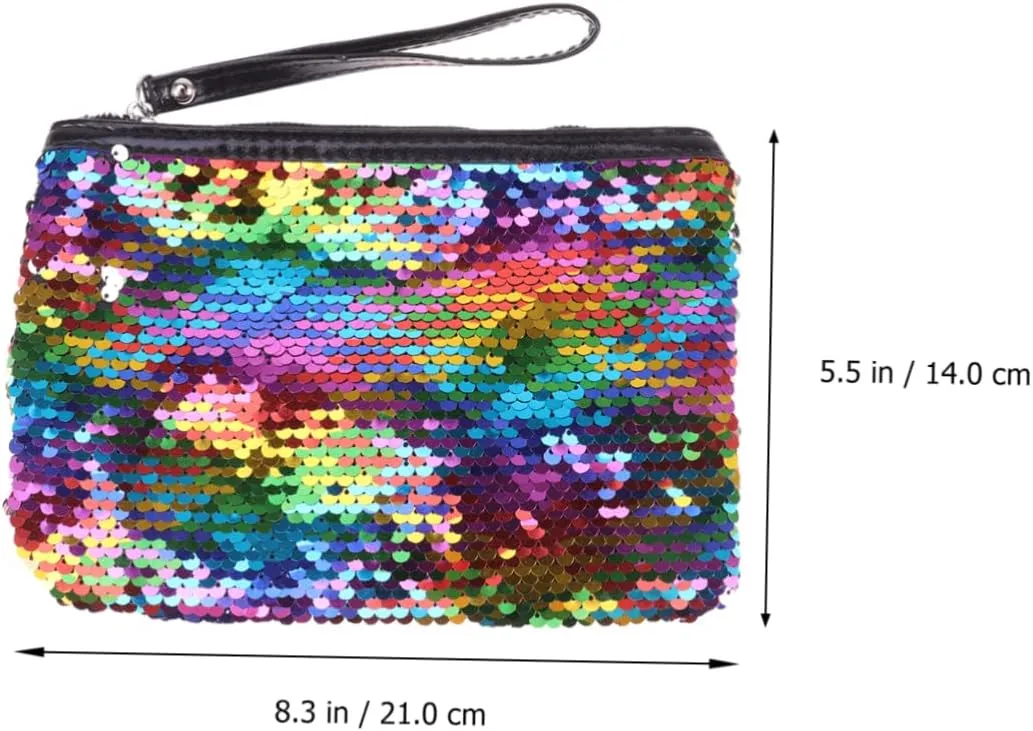 3pcs Color Clutch Silver Paillette Cosmetic Bag Changing Handbag Fashion and Blue Storage Change, As Shownx3pcs, Size 1x3pcs