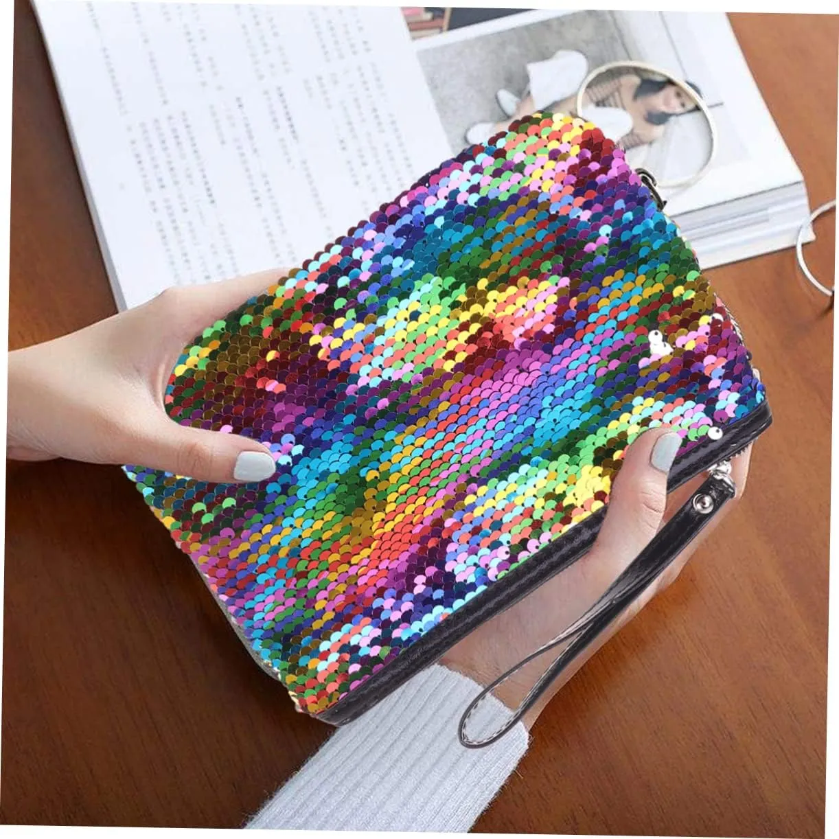 3pcs Color Clutch Silver Paillette Cosmetic Bag Changing Handbag Fashion and Blue Storage Change, As Shownx3pcs, Size 1x3pcs