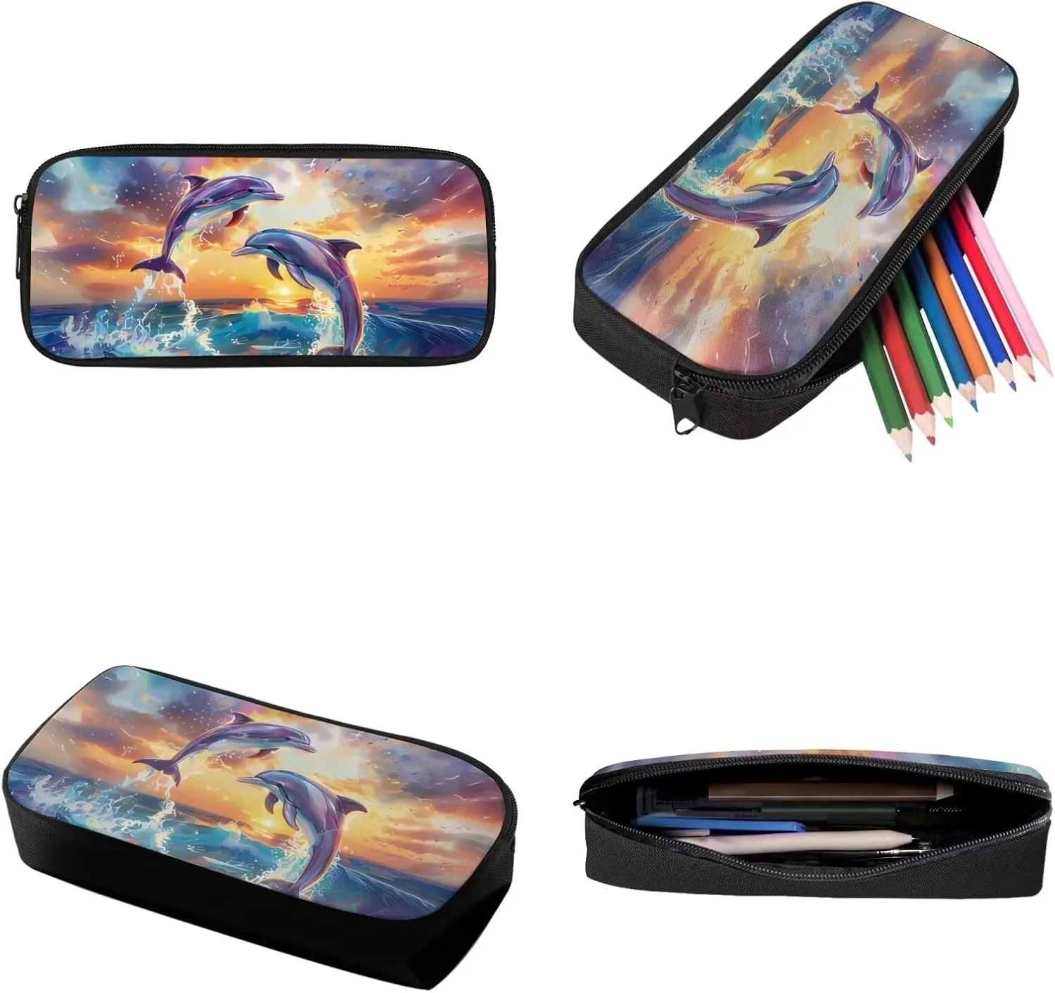 3PCS Dolphin Girls Backpack for School, Kids Backpack for Girls with Lunch Box Pencil Case Set for Teen Girls Elementary Primary Middle High School Bookbag, Purple and Blue