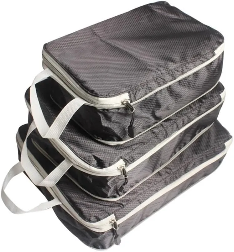 3PCS/set Compressible Packing Travel Organiser Cube Waterproof Suitcase Nylon Luggage Storage Bag Large Capacity Handbag(Red,2SET)