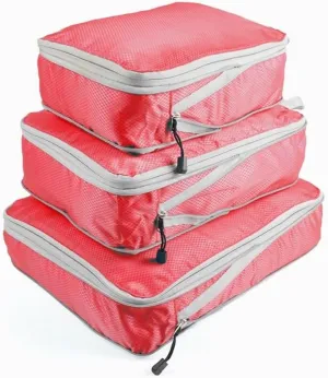 3PCS/set Compressible Packing Travel Organiser Cube Waterproof Suitcase Nylon Luggage Storage Bag Large Capacity Handbag(Red,2SET)