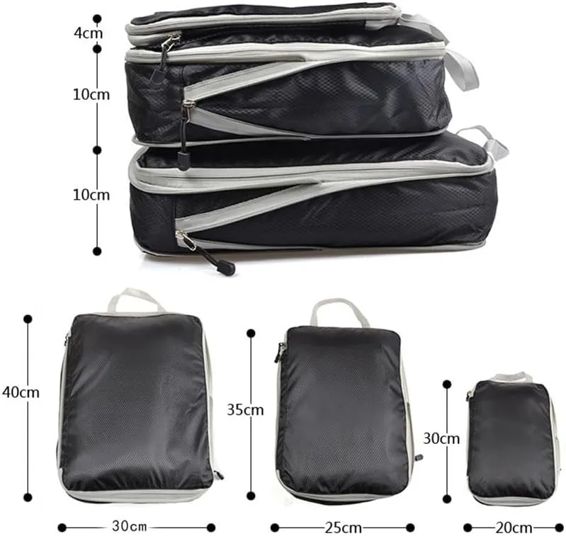 3PCS/set Compressible Packing Travel Organiser Cube Waterproof Suitcase Nylon Luggage Storage Bag Large Capacity Handbag(Red,2SET)