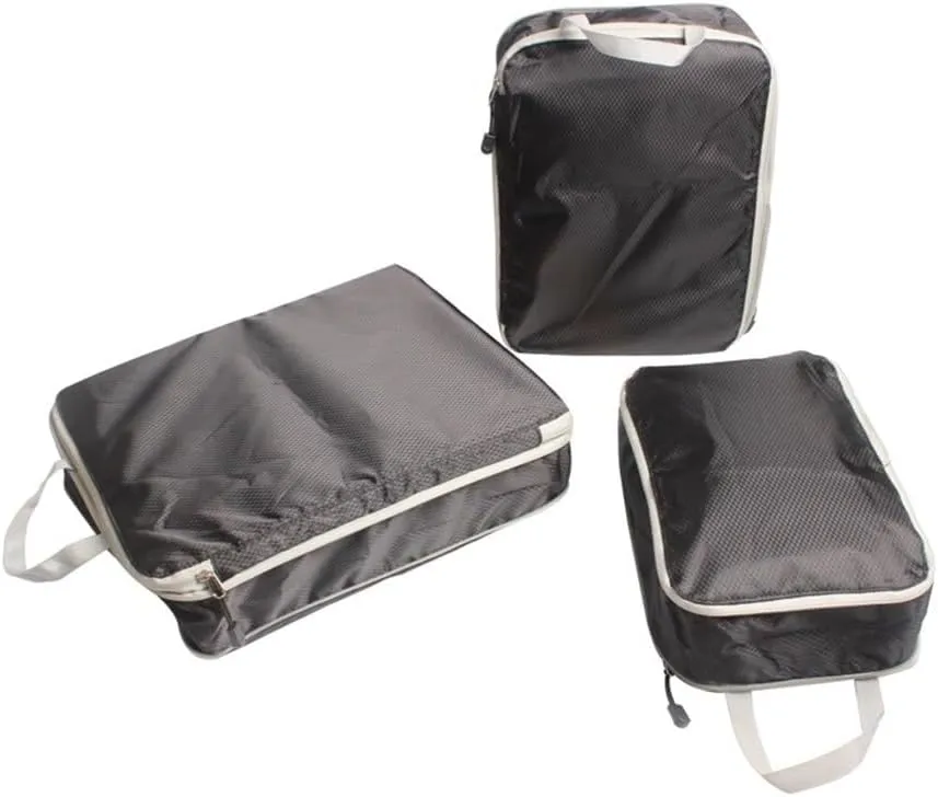 3PCS/set Compressible Packing Travel Organiser Cube Waterproof Suitcase Nylon Luggage Storage Bag Large Capacity Handbag(Red,2SET)