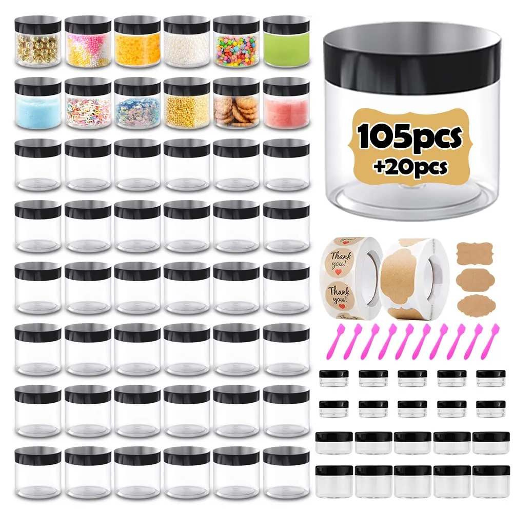 4 oz Plastic Containers with Lids 105pcs Bulk Plastic Jars with Lids   3/5/10/20 Gram 20pcs Sample Containers Travel Jar– Great for Lip Scrub, Body Butters, Cream, Slime, Craft Storage