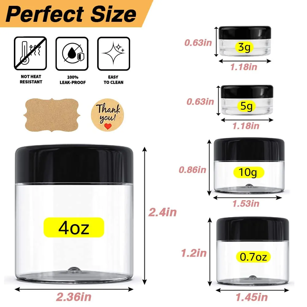 4 oz Plastic Containers with Lids 105pcs Bulk Plastic Jars with Lids   3/5/10/20 Gram 20pcs Sample Containers Travel Jar– Great for Lip Scrub, Body Butters, Cream, Slime, Craft Storage