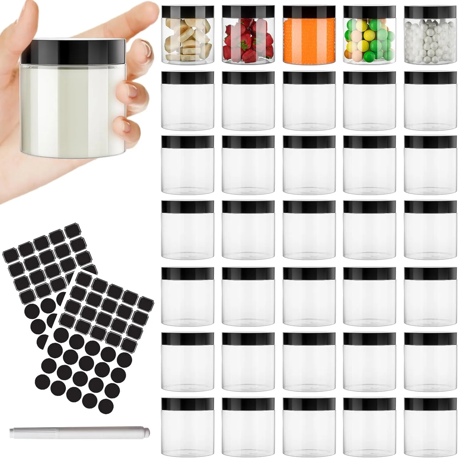 4 oz Plastic Jars with Black Lid,36 Pack Round Cosmetic Containers with Screw Lids,120ml Empty Plastic Slime Jar for Cream,Ointments,Food Storage,Crtafts