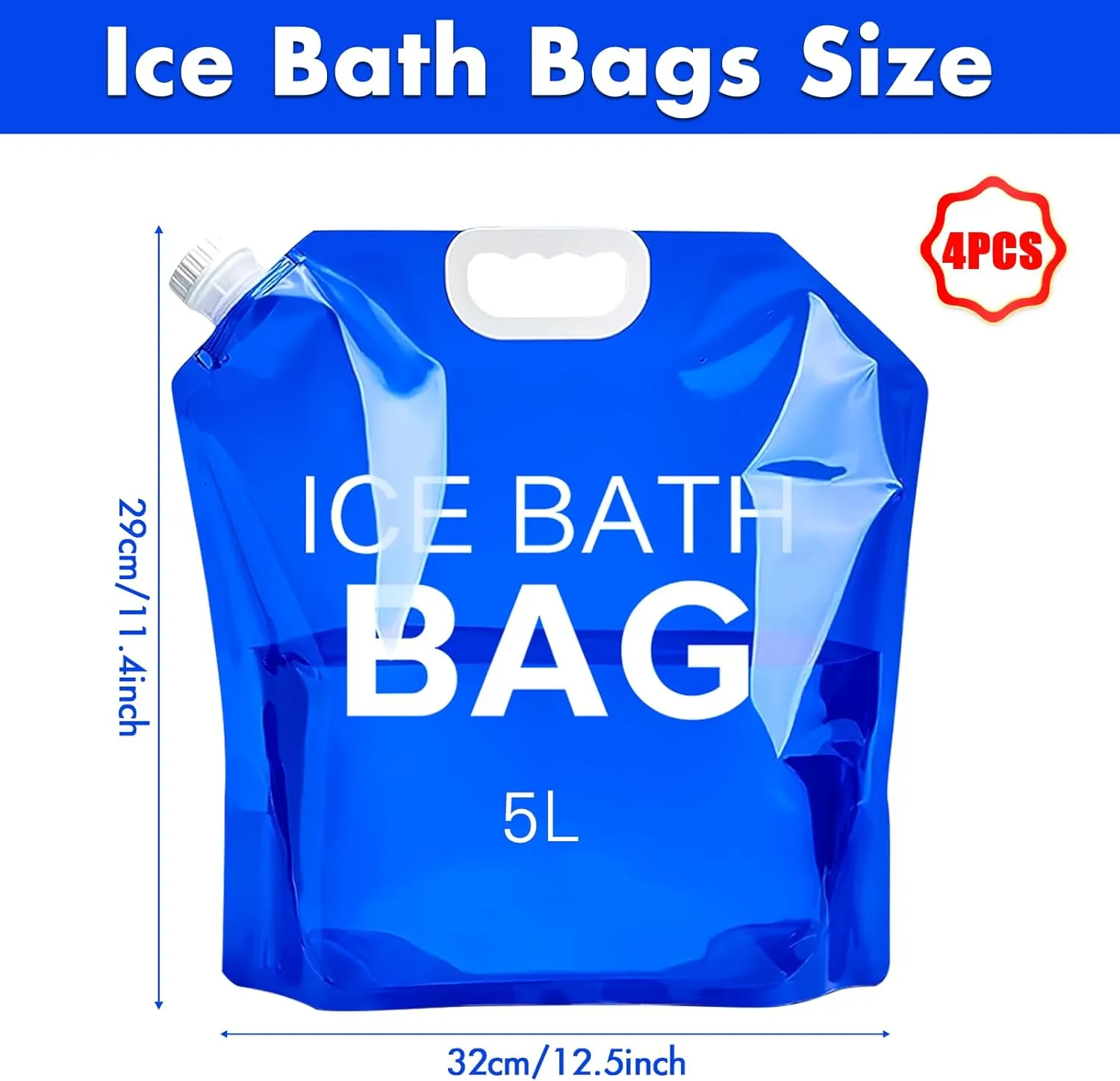 4 Pack Ice Bath Bags Reusable, Large Capacity Cold Plunge Ice Bath Accessories, Portable Bathtub Freezer Water Bags for Ice Baths at Home