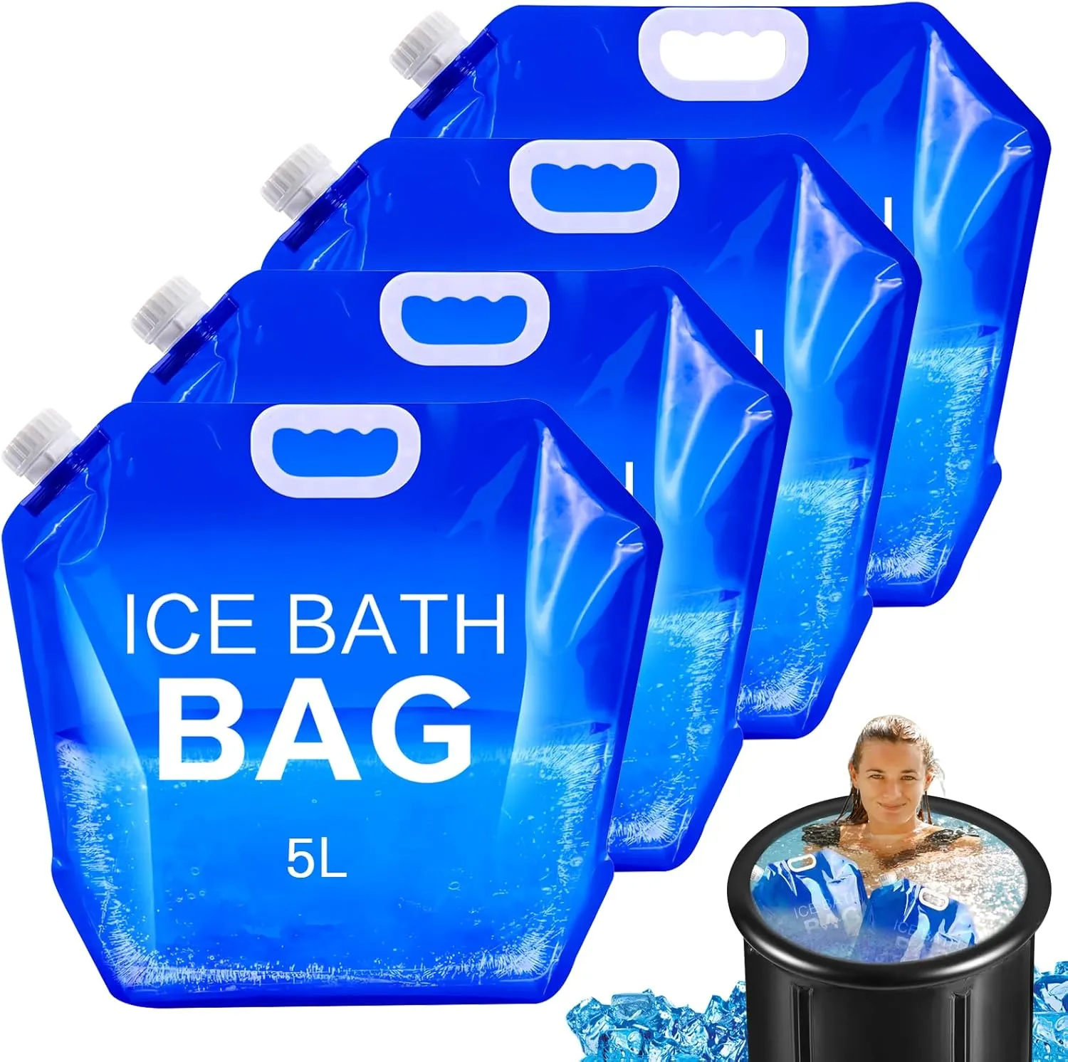 4 Pack Ice Bath Bags Reusable, Large Capacity Cold Plunge Ice Bath Accessories, Portable Bathtub Freezer Water Bags for Ice Baths at Home