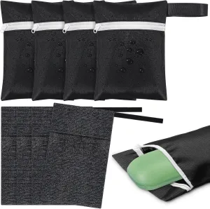4 Pcs Travel Soap Bar Bag Waterproof & Leakproof Soap Dish Case with 4 Pcs Foaming Nets Multifunctional Toiletry Shower Gym Essentials Quick Dry Pouch for Camping Enthusiasts(Black)