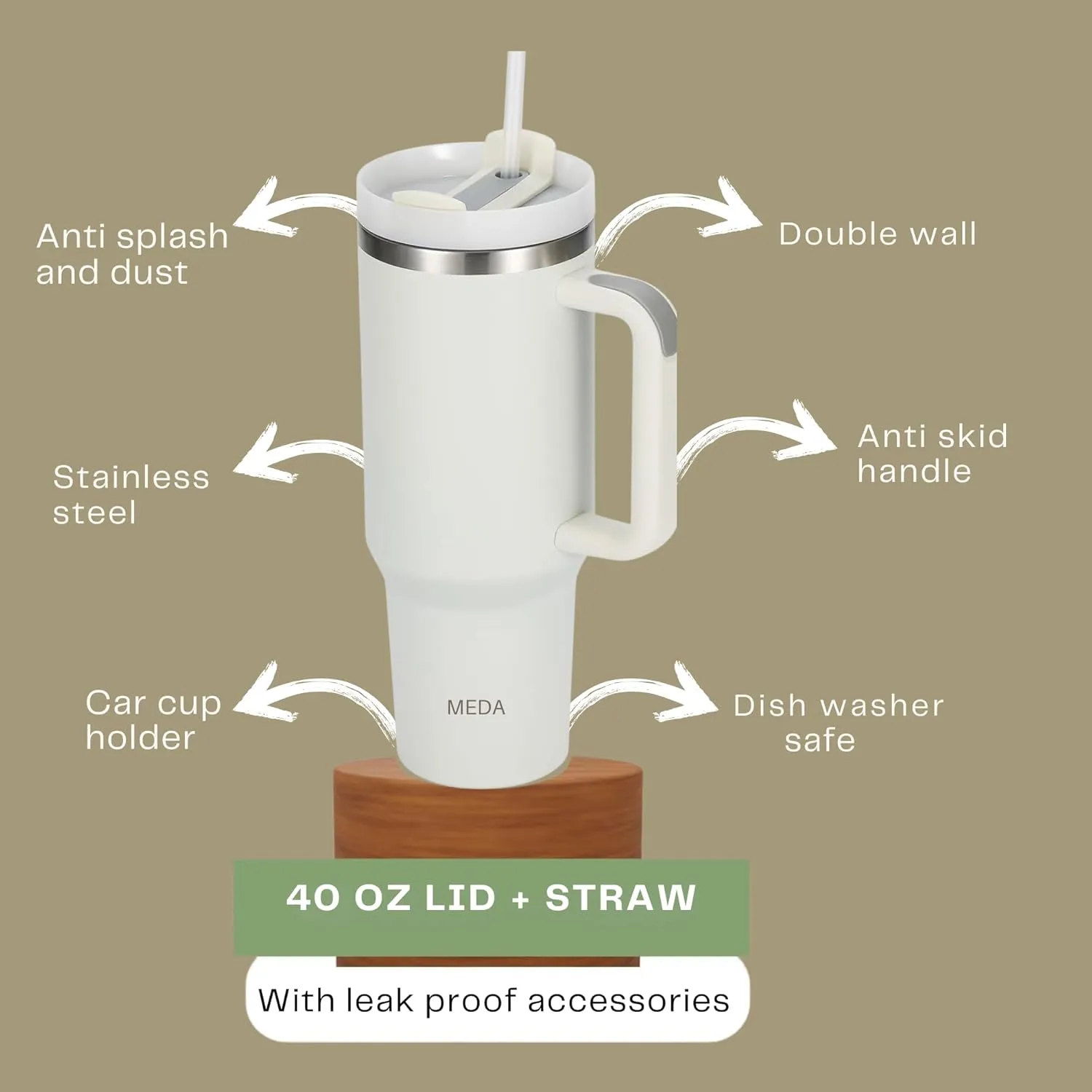 40 oz tumbler with handle and straw | Leak Proof,Insulated, Reusable Travel Coffee Mug Stainless Steel | Includes Tumbler Accessories Straw Cover Silicone Boot (Moon, 40oz)