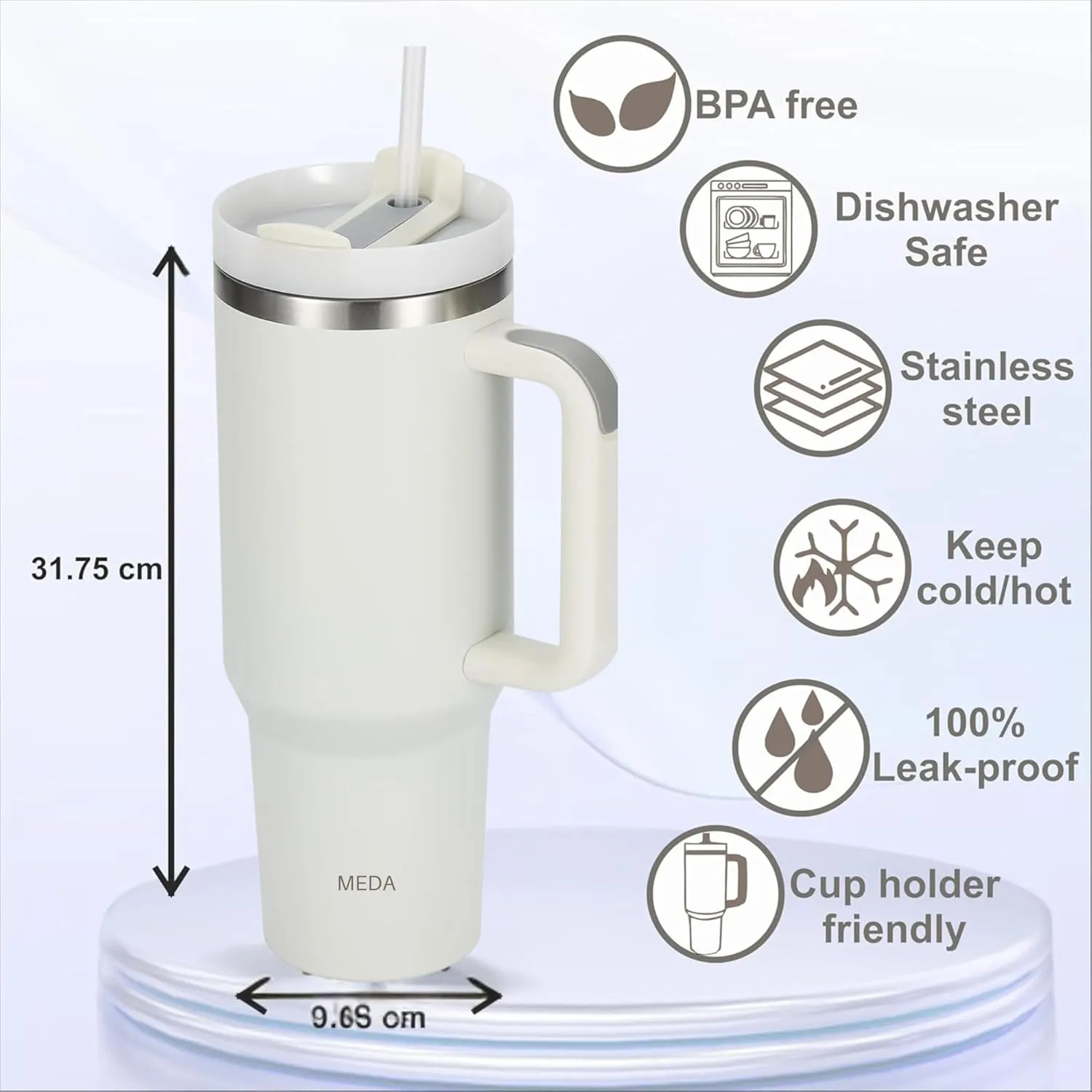 40 oz tumbler with handle and straw | Leak Proof,Insulated, Reusable Travel Coffee Mug Stainless Steel | Includes Tumbler Accessories Straw Cover Silicone Boot (Moon, 40oz)