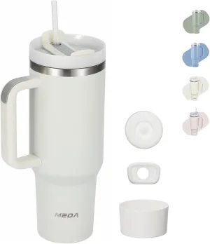40 oz tumbler with handle and straw | Leak Proof,Insulated, Reusable Travel Coffee Mug Stainless Steel | Includes Tumbler Accessories Straw Cover Silicone Boot (Moon, 40oz)