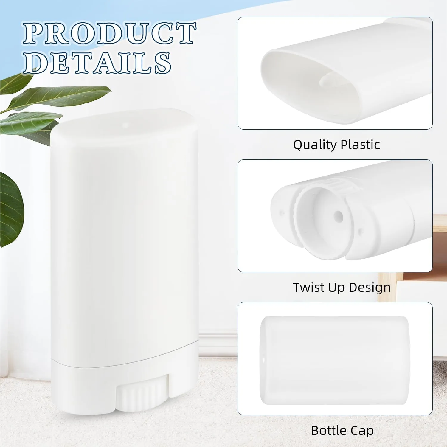 40 Pcs 15g Oval Lipstick Tubes Plastic Empty Deodorant Containers Refillable Lip Balm Bottles for DIY Deodorant Chapstick - White