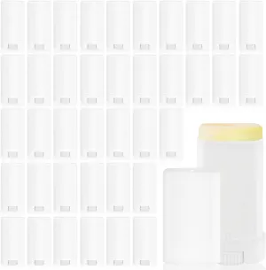 40 Pcs 15g Oval Lipstick Tubes Plastic Empty Deodorant Containers Refillable Lip Balm Bottles for DIY Deodorant Chapstick - White