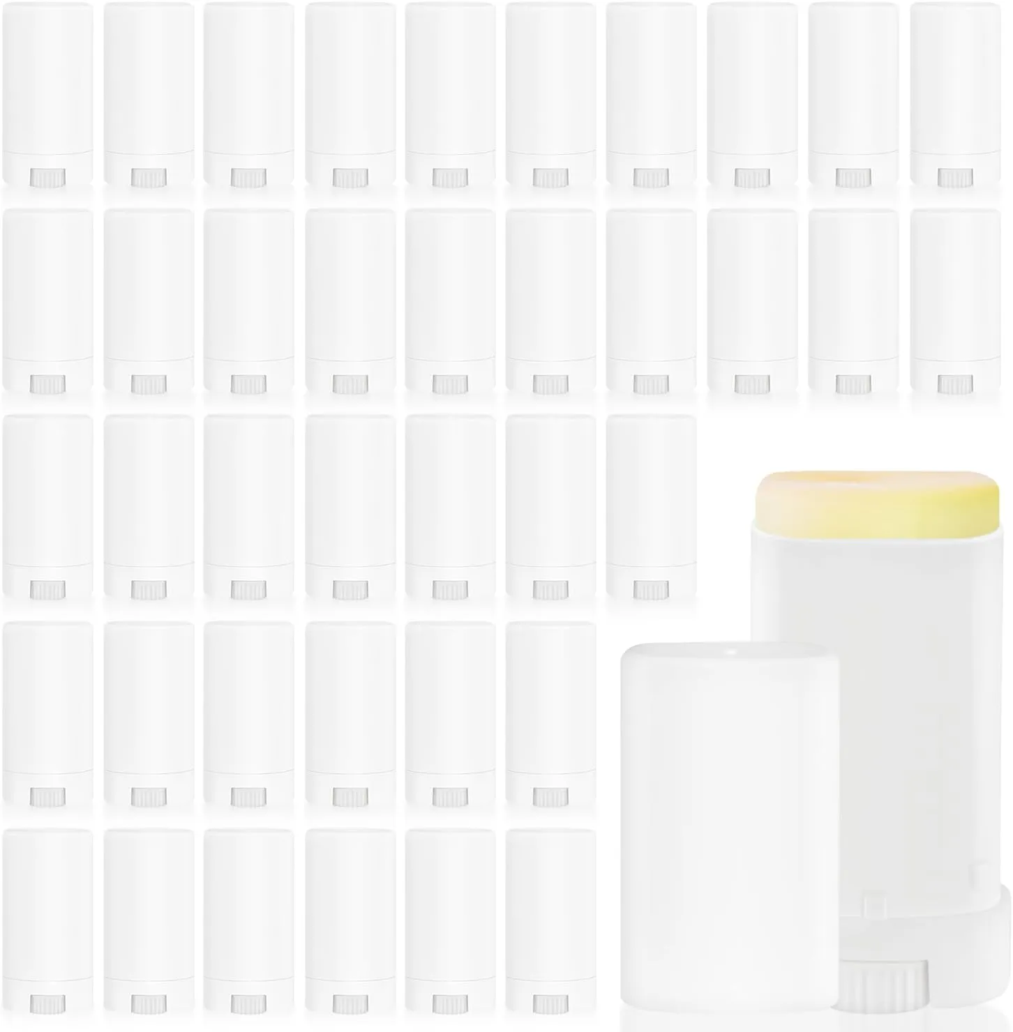 40 Pcs 15g Oval Lipstick Tubes Plastic Empty Deodorant Containers Refillable Lip Balm Bottles for DIY Deodorant Chapstick - White