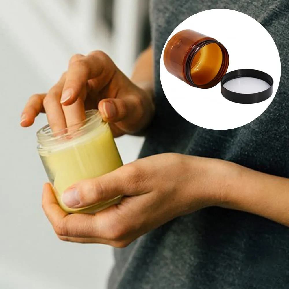 4oz Plastic Jars with Lids 4 oz Amber Plastic Containers with Lids   20g Sample Containers (Set of 24) Airtight Container for Lip Scrub, Body Butters, Cream, Slime, Craft Storage