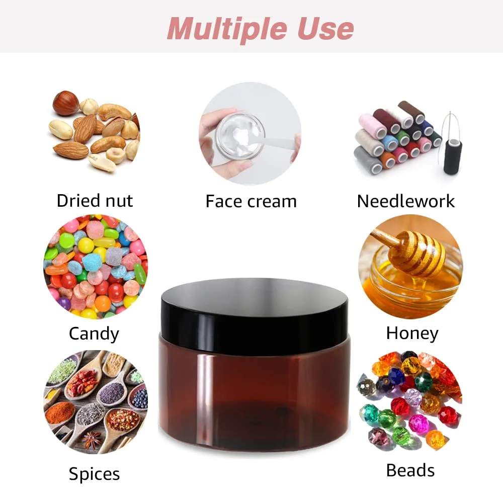 4oz Plastic Jars with Lids 4 oz Amber Plastic Containers with Lids   20g Sample Containers (Set of 24) Airtight Container for Lip Scrub, Body Butters, Cream, Slime, Craft Storage