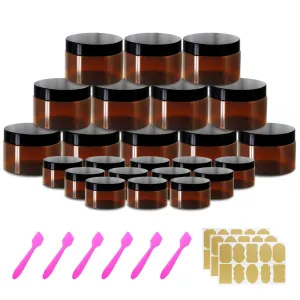 4oz Plastic Jars with Lids 4 oz Amber Plastic Containers with Lids   20g Sample Containers (Set of 24) Airtight Container for Lip Scrub, Body Butters, Cream, Slime, Craft Storage