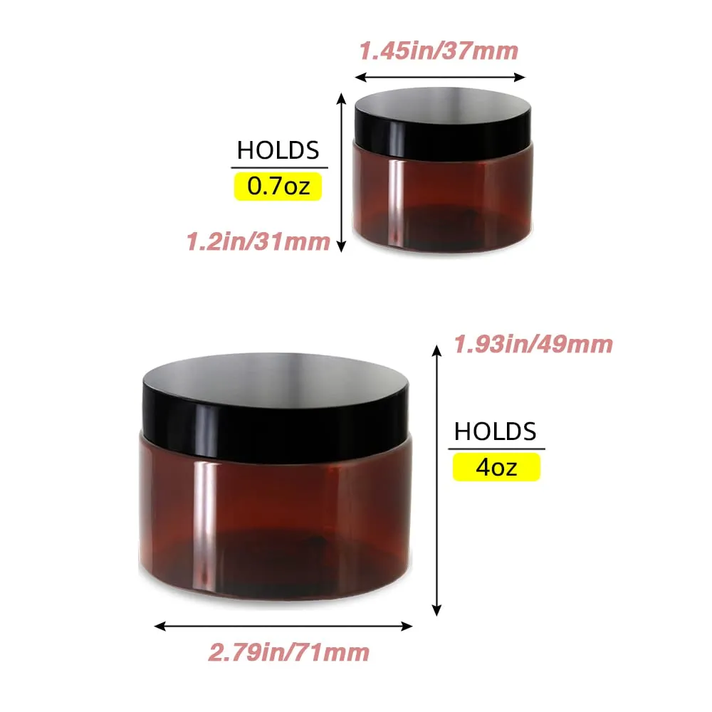 4oz Plastic Jars with Lids 4 oz Amber Plastic Containers with Lids   20g Sample Containers (Set of 24) Airtight Container for Lip Scrub, Body Butters, Cream, Slime, Craft Storage