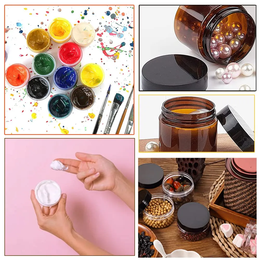 4oz Plastic Jars with Lids 4 oz Amber Plastic Containers with Lids   20g Sample Containers (Set of 24) Airtight Container for Lip Scrub, Body Butters, Cream, Slime, Craft Storage