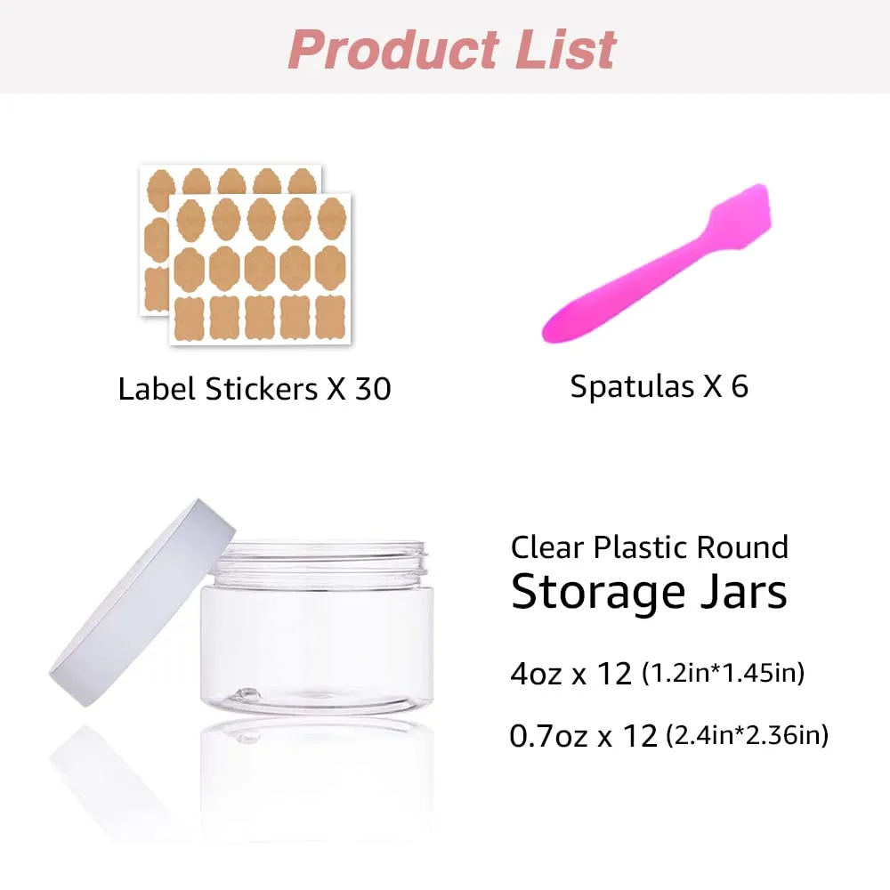 4OZ Slime Containers with Lids   20 Gram Round Samples Jars (Set of 24)- Empty Small Plastic Containers with Lids for Lip Scrub, Body Butters, Cream, Slime, Craft Storage