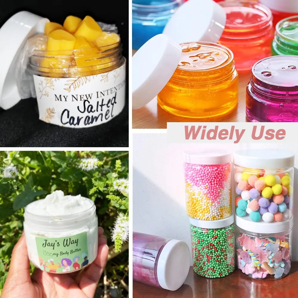 4OZ Slime Containers with Lids   20 Gram Round Samples Jars (Set of 24)- Empty Small Plastic Containers with Lids for Lip Scrub, Body Butters, Cream, Slime, Craft Storage
