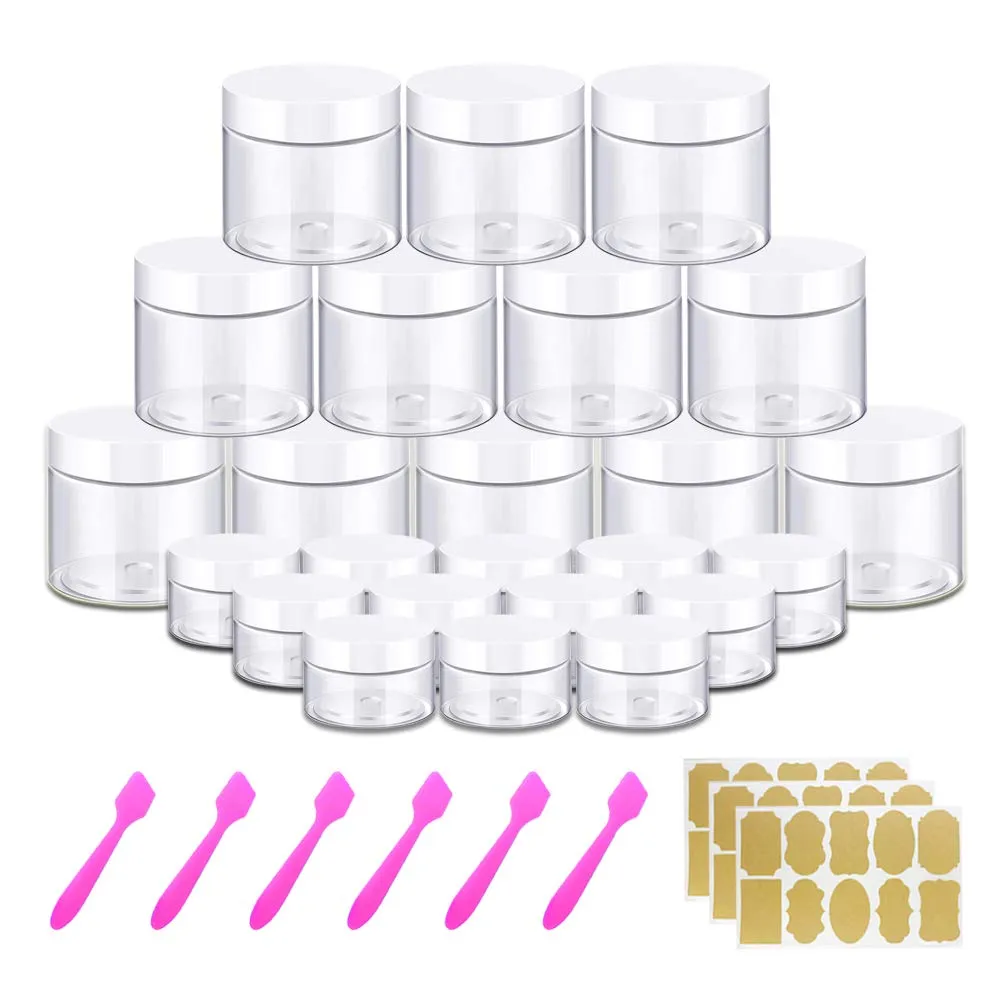 4OZ Slime Containers with Lids   20 Gram Round Samples Jars (Set of 24)- Empty Small Plastic Containers with Lids for Lip Scrub, Body Butters, Cream, Slime, Craft Storage