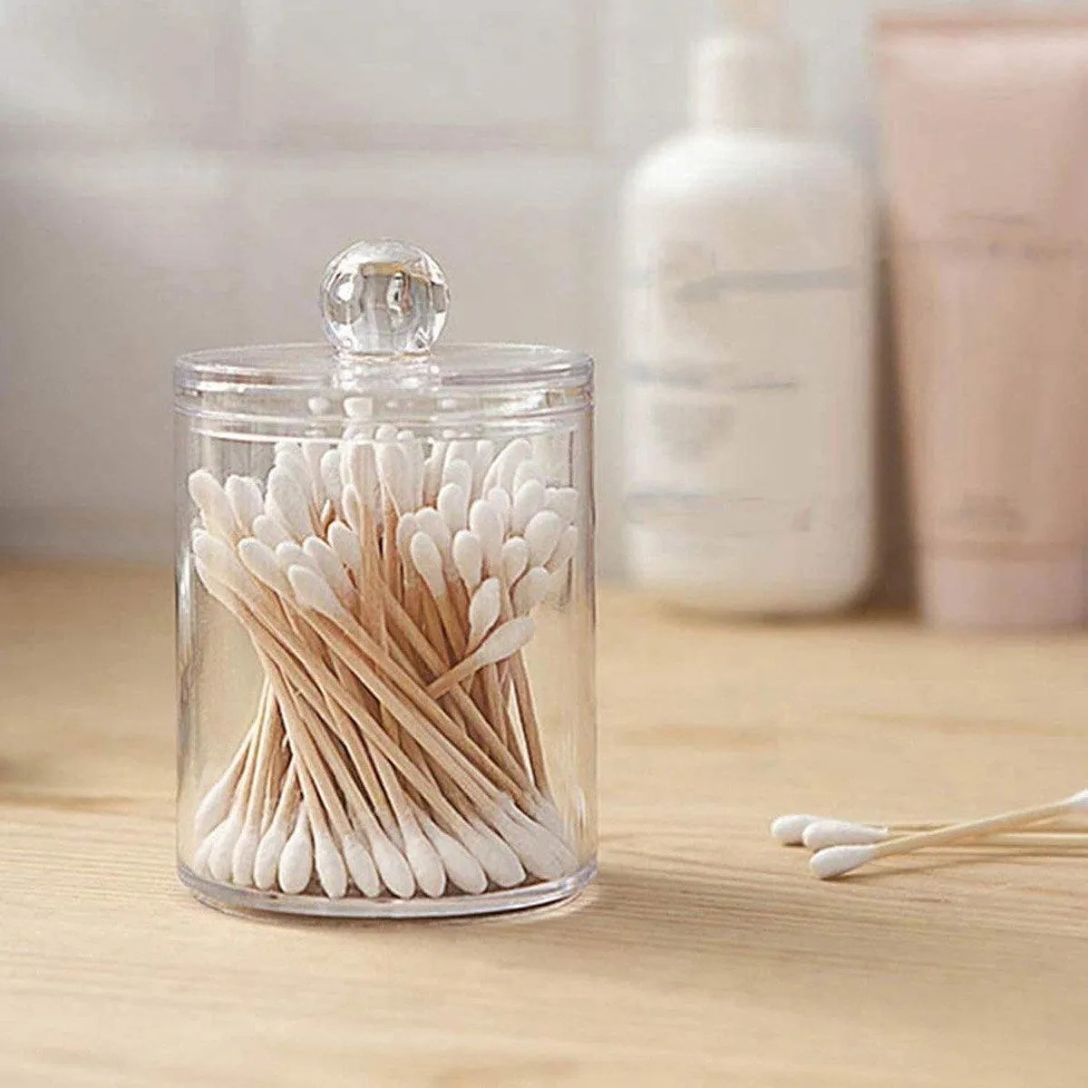 4PCS Transparent Cotton Swabs Makeup Remover Pad Storage Box Household Organizer