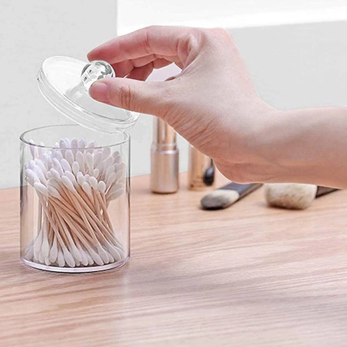 4PCS Transparent Cotton Swabs Makeup Remover Pad Storage Box Household Organizer