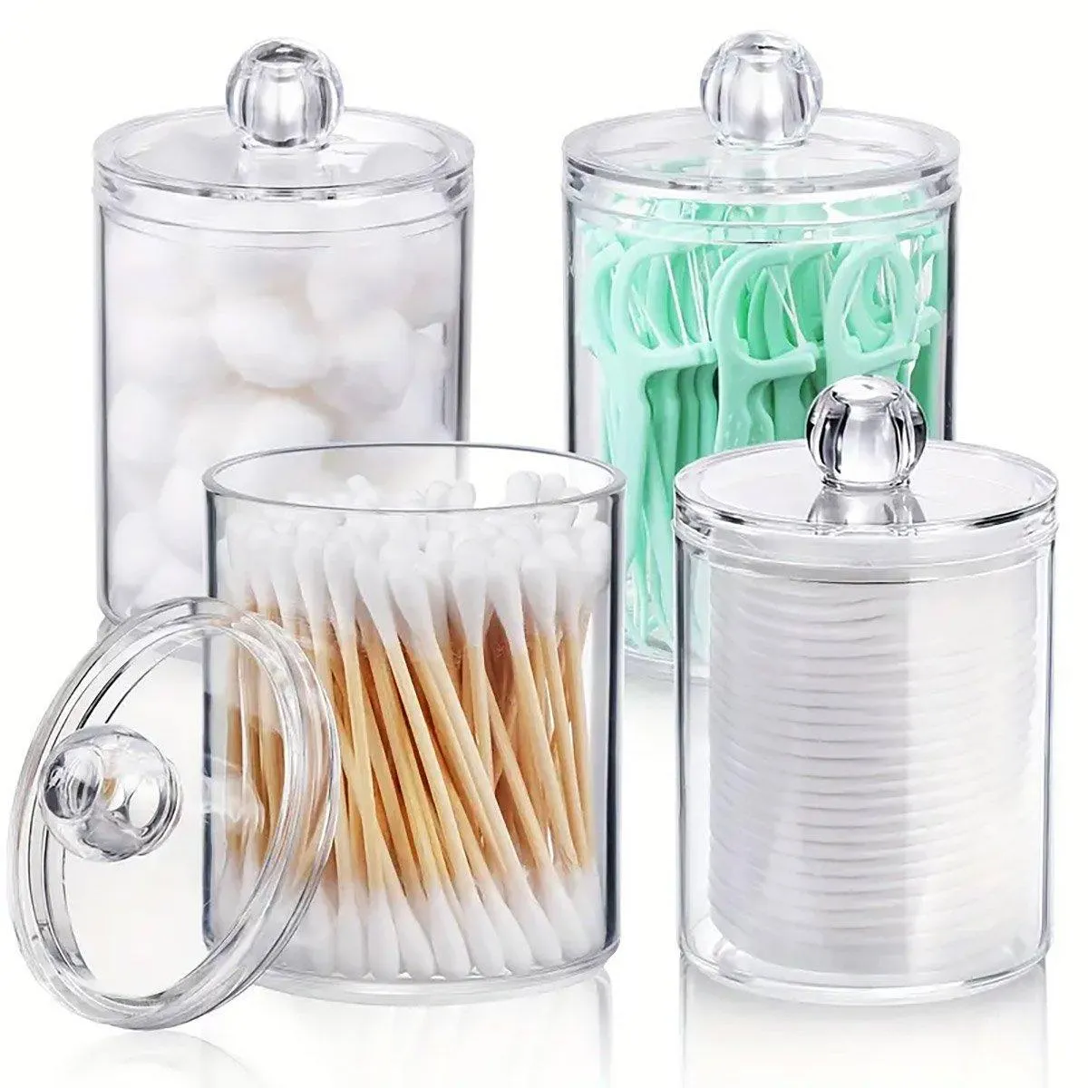 4PCS Transparent Cotton Swabs Makeup Remover Pad Storage Box Household Organizer