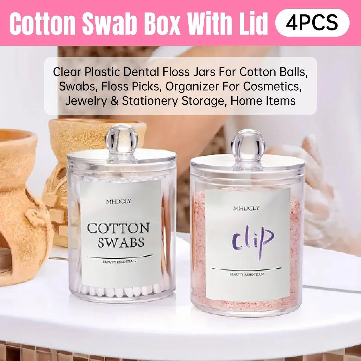 4PCS Transparent Cotton Swabs Makeup Remover Pad Storage Box Household Organizer