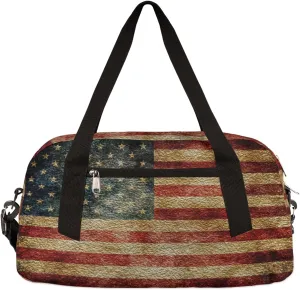 4th Of July Vintage American Flag Kids Duffel Bag for Girls Boys Teens, Oil Painting Dance Bag Overnight Small Duffel Bag Carry On Weekend Sports Gym Travel Bag for School Practice Gymnastics Ballet