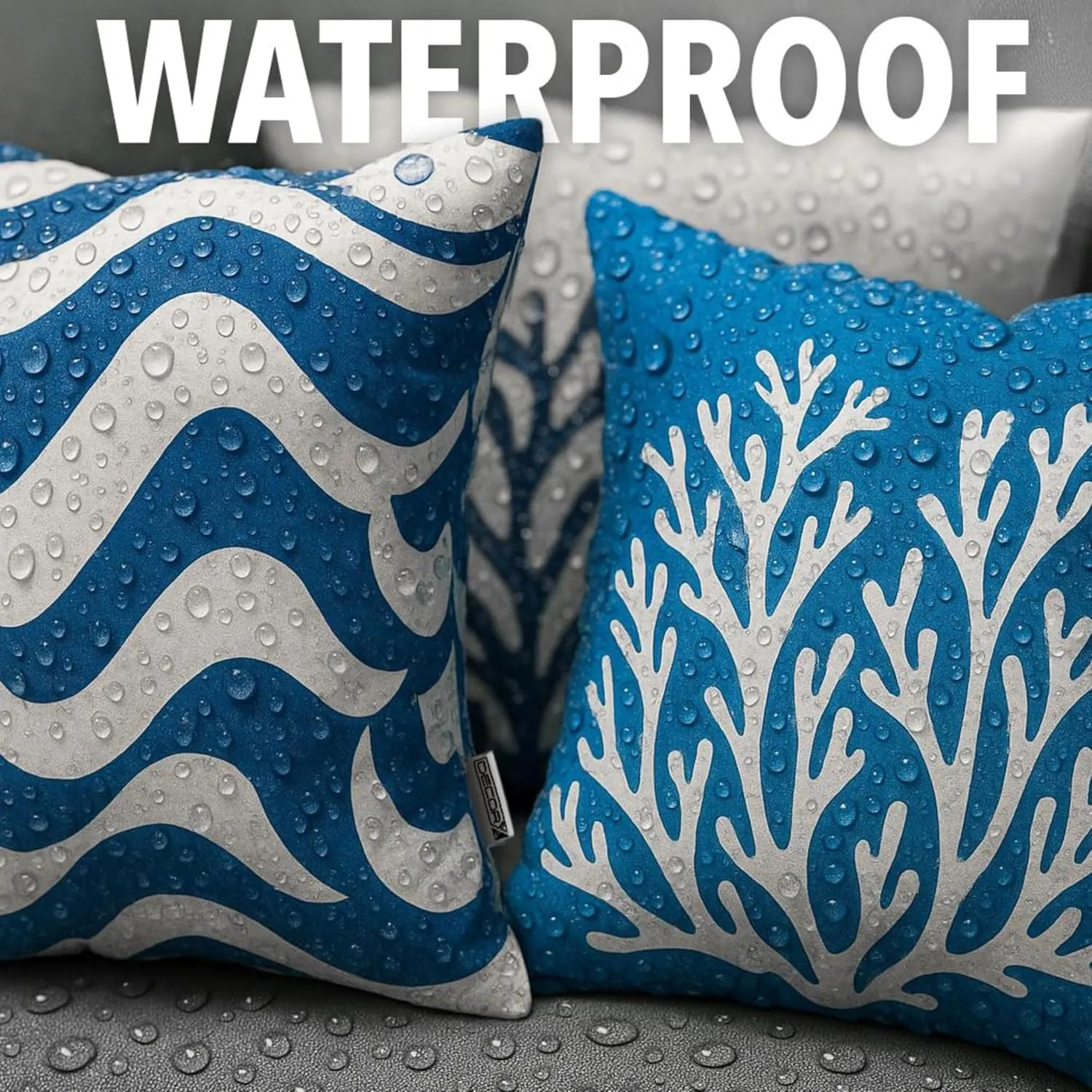5-Pack Coastal Outdoor Throw Pillow Covers 18x18 – Waterproof, UV-Protected, Fade-Resistant Pillow Cases with Hidden Zipper, Vibrant Blue and White Nautical Designs for Patio, Porch, or Garden